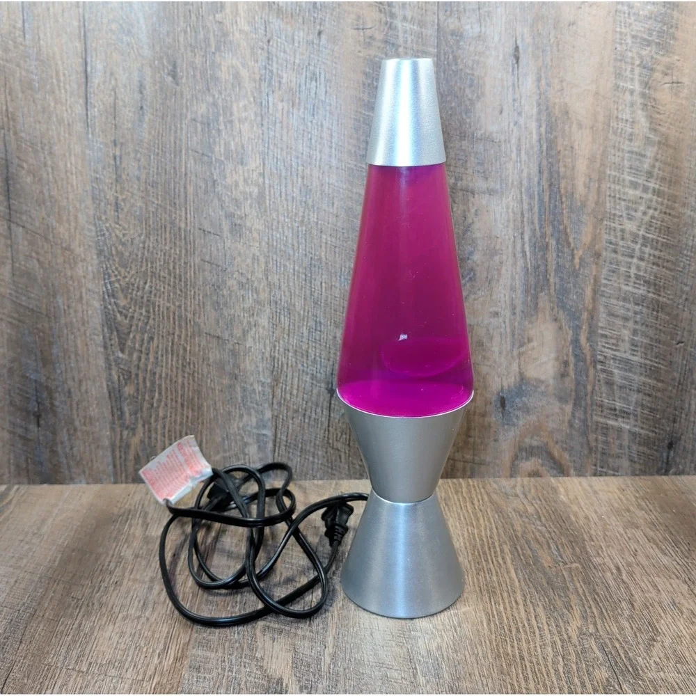 Motion And Glitter Lava Lamp Model 2000 Pink Date 2010 Silver Cap TESTED WORKS